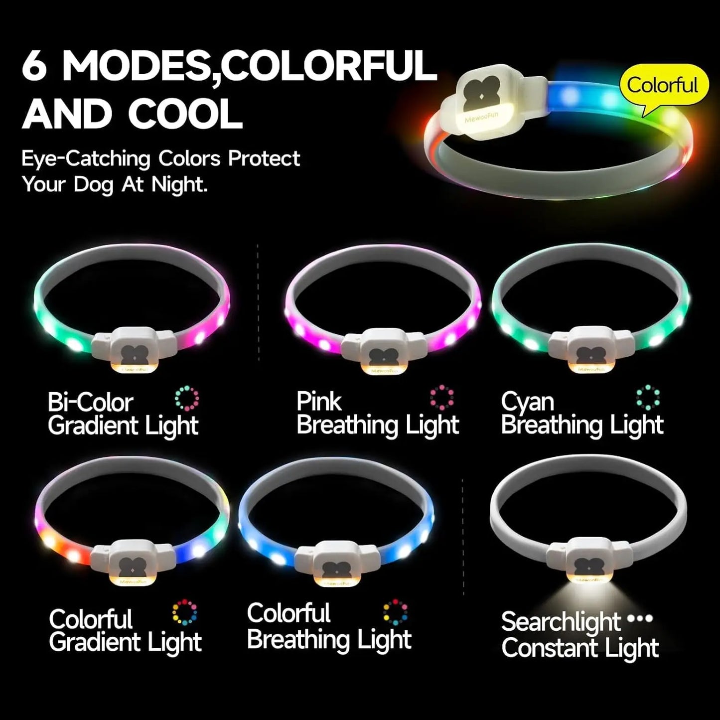 Collar LED GlowGuard: collar luminoso recargable por USB para perros